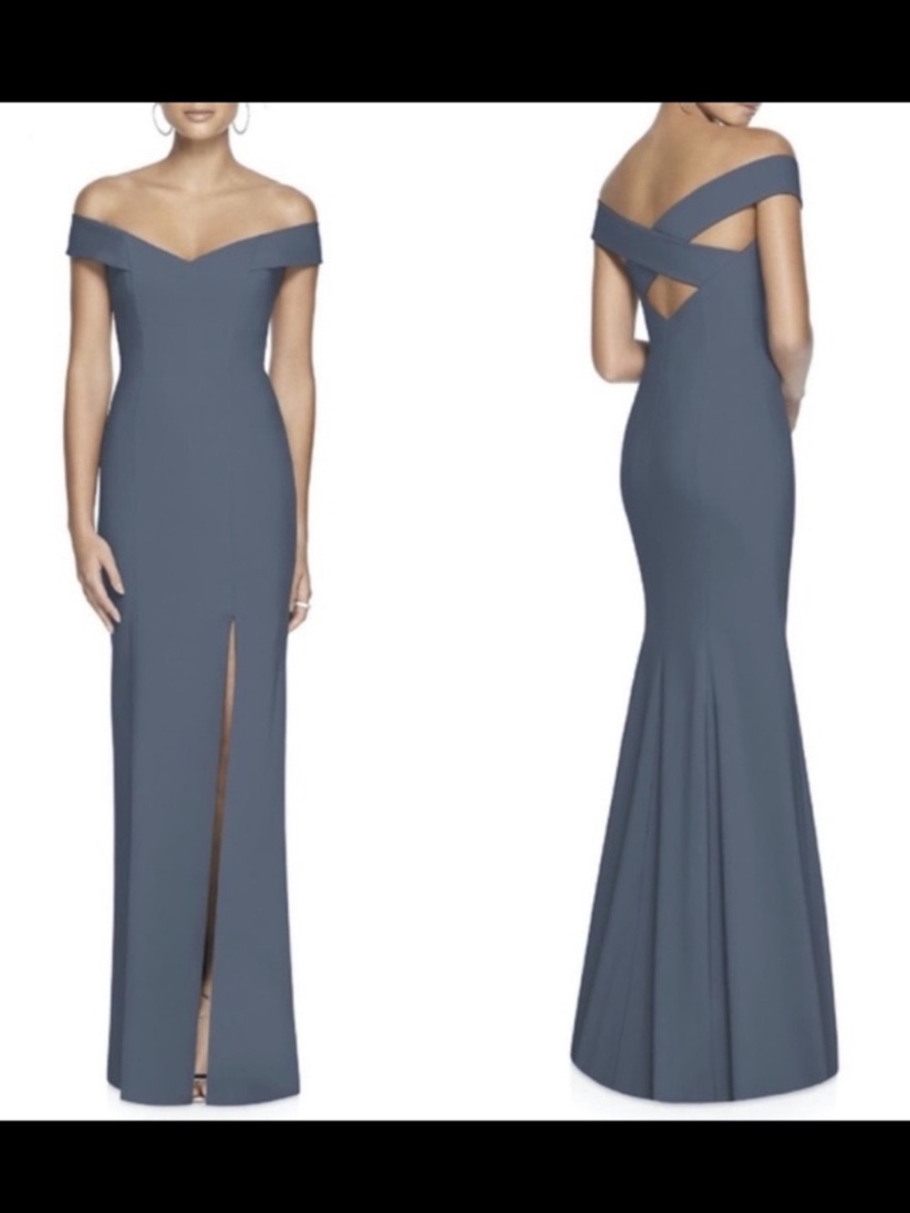 Dessy Collection Off The Shoulder Crossback Trumpet Crepe Gown: Silverstone Grey